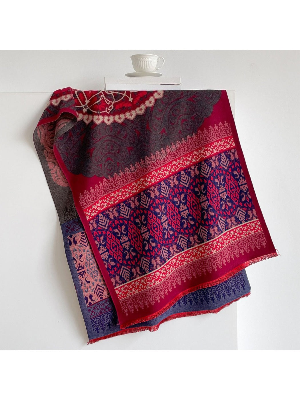 Scarvii - Bright Geometric Print Tassels Wrap Scarf