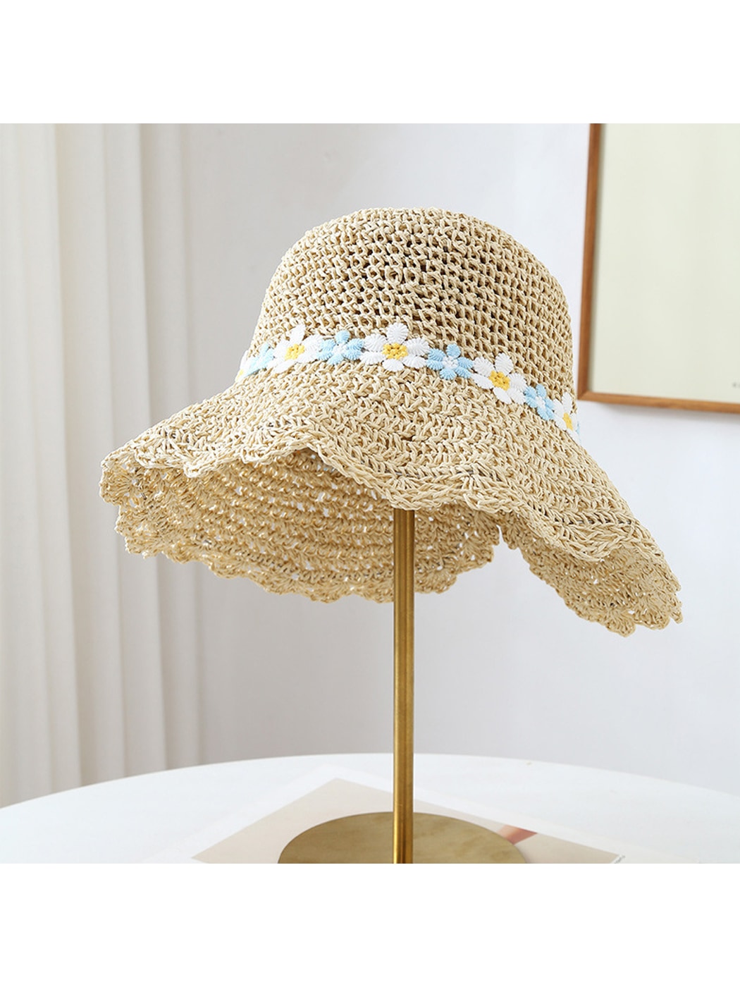 Haila - Daisy Trim Wide Brim Women's Summer Sun Hat