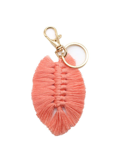 Koco Leaf Shaped Keychain with Tassel showing tassel detail