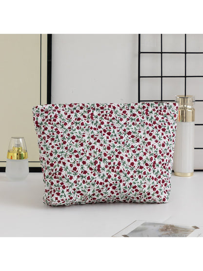 Cosbai - Rustic Style Floral Pattern Quilted Zip Pouch