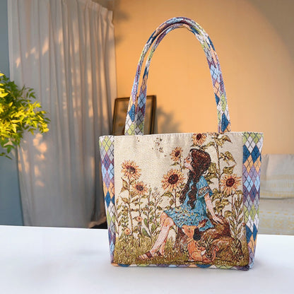 Cosbai - Geometric Lace Botanical & Animal Canvas Tote