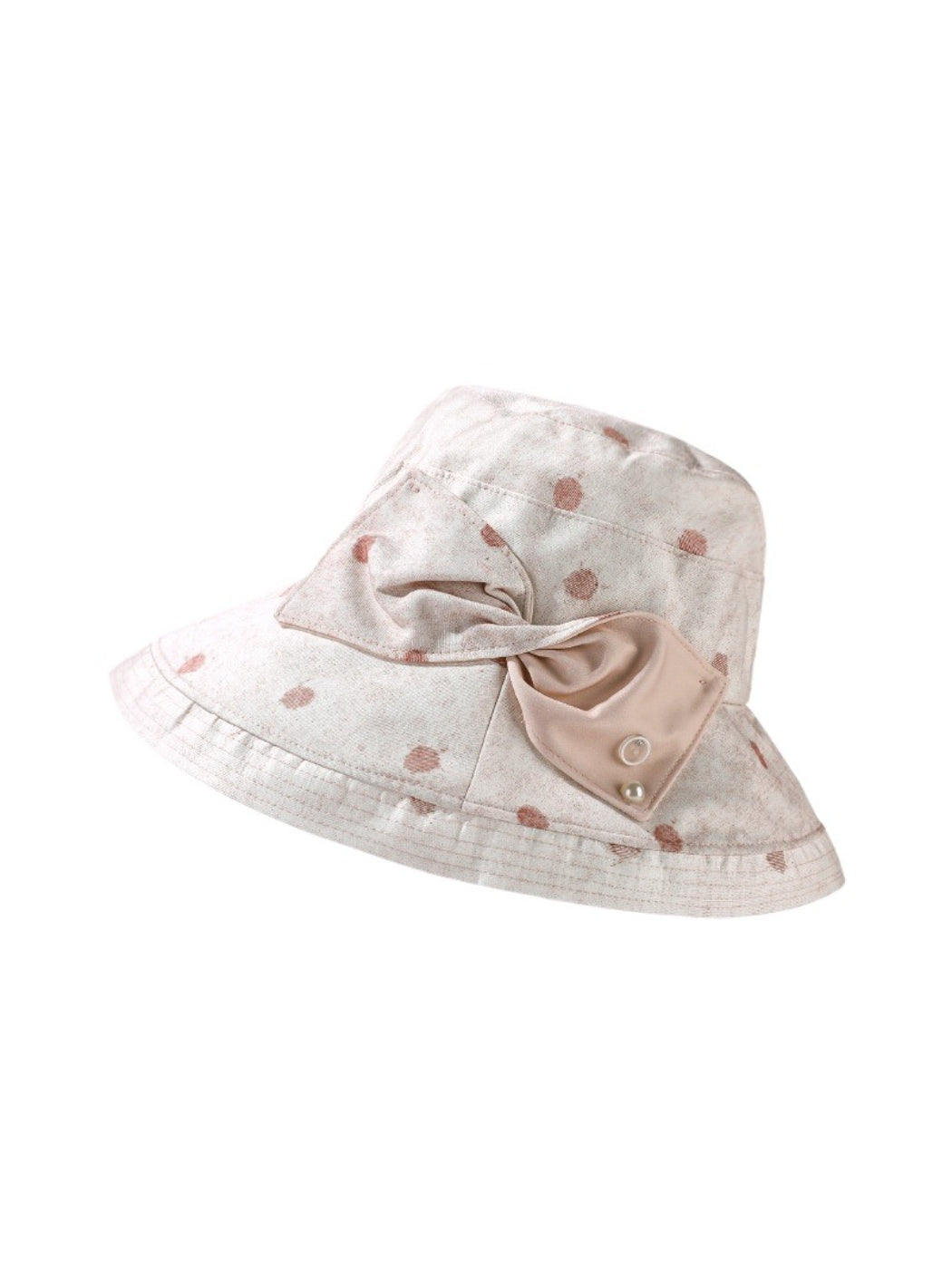Back view of Haila polka dot bow brim hat showing bow and brim shape
