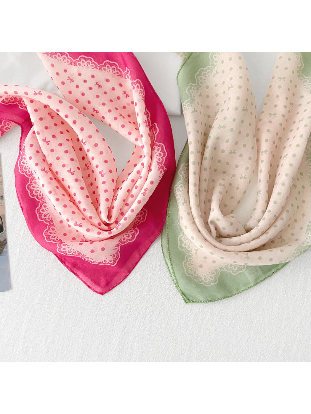 Scarvii Polka Dot Bow Square Scarf