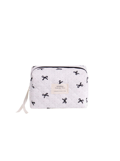 Cosbai Quilted Ribbon Cosmetic Bag displayed on a plain background