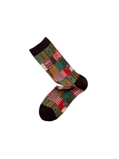Rufia - Retro Plaid Colorblock Crew Socks