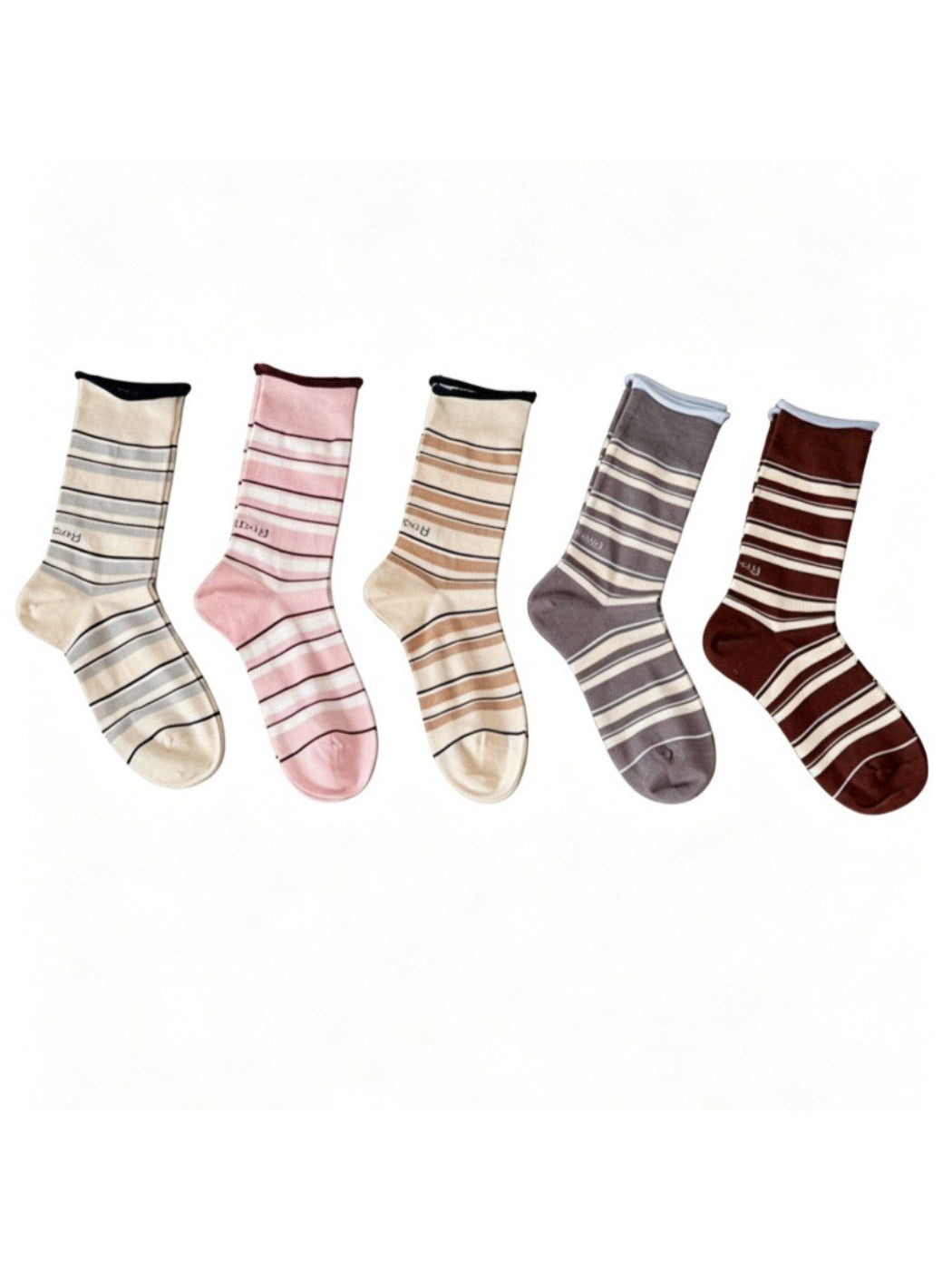Pair of Rufia Classic Fine Stripe Crew Socks in navy and white stripes