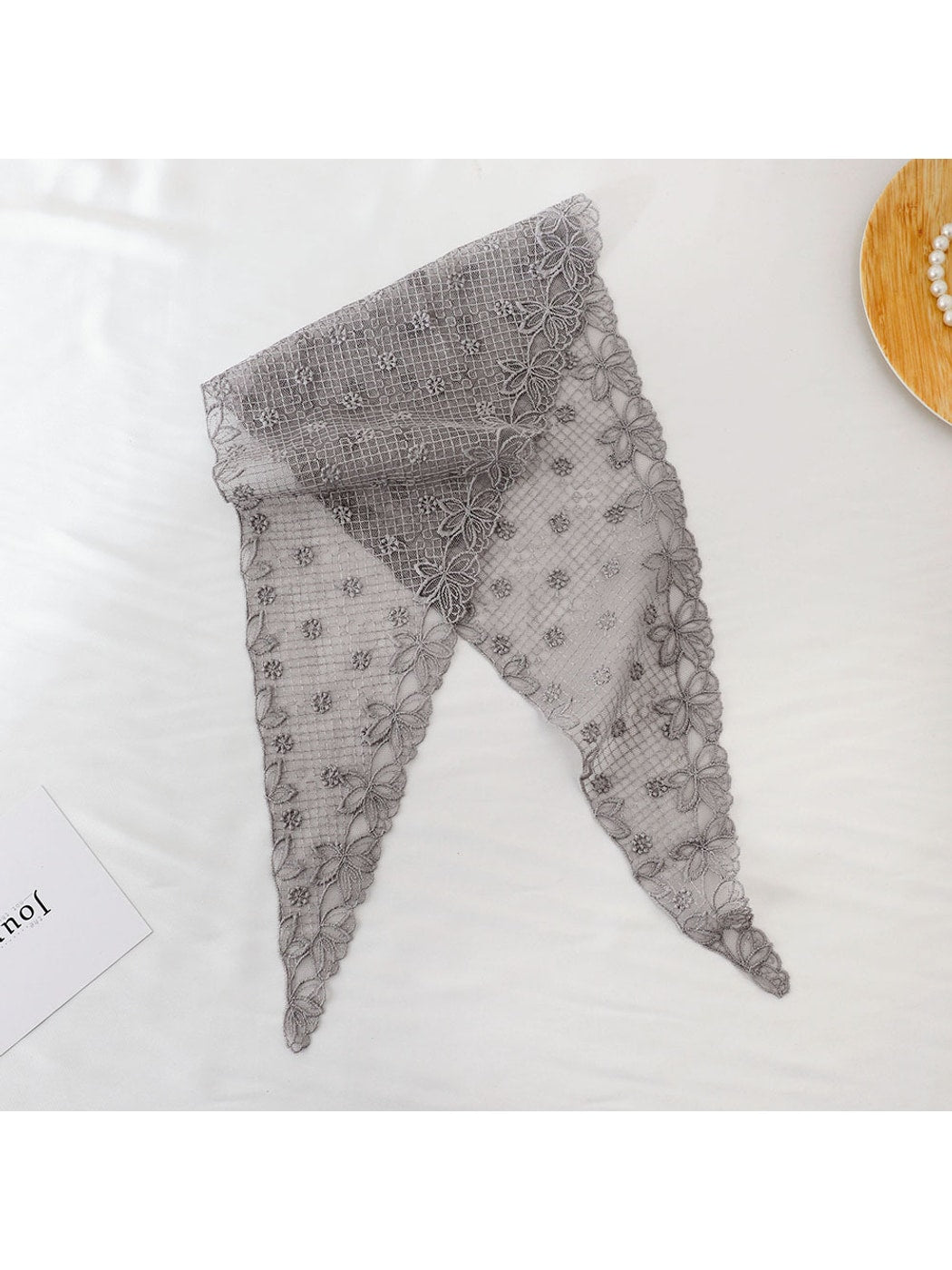 Scarvii - Sheer Grid Floral Lace Triangle Bandana