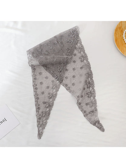 Scarvii - Sheer Grid Floral Lace Triangle Bandana