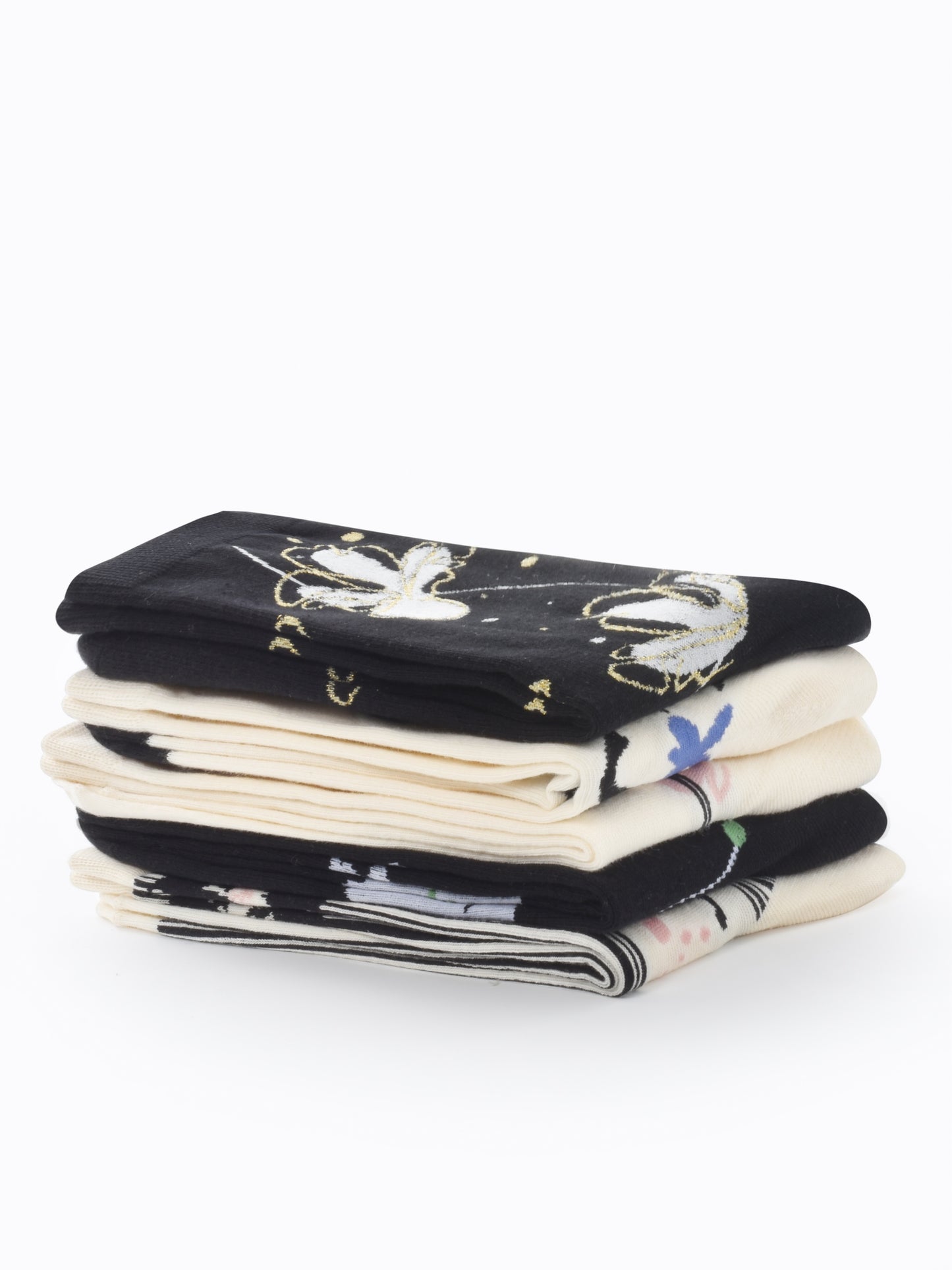 Rufia - Black and White Floral Patterned Socks