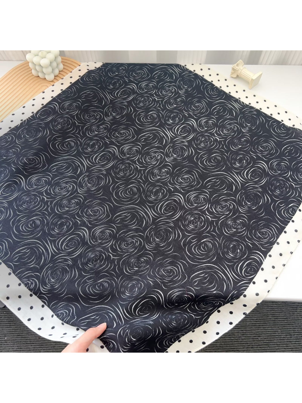 Scarvii - Floral Swirl Polka-Dot Border Square Scarf