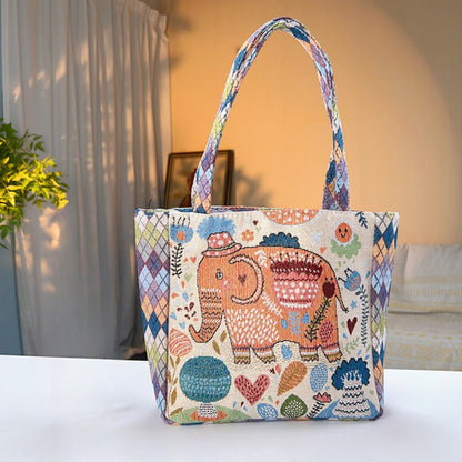 Cosbai - Geometric Lace Botanical & Animal Canvas Tote