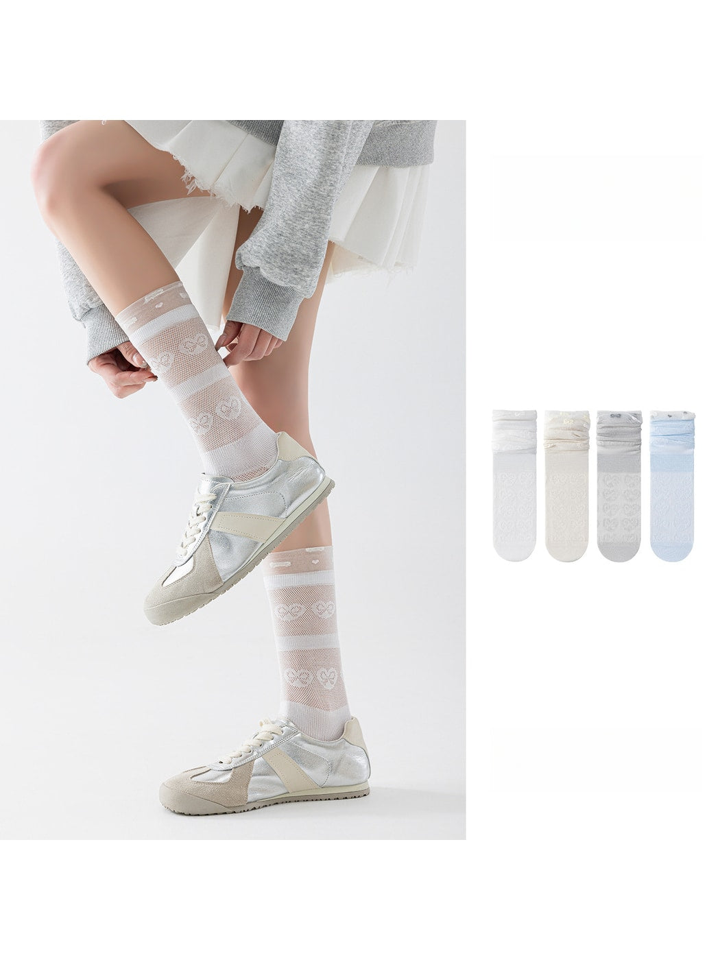 Rufia - Openwork Heart and Bow Pattern Crew Socks