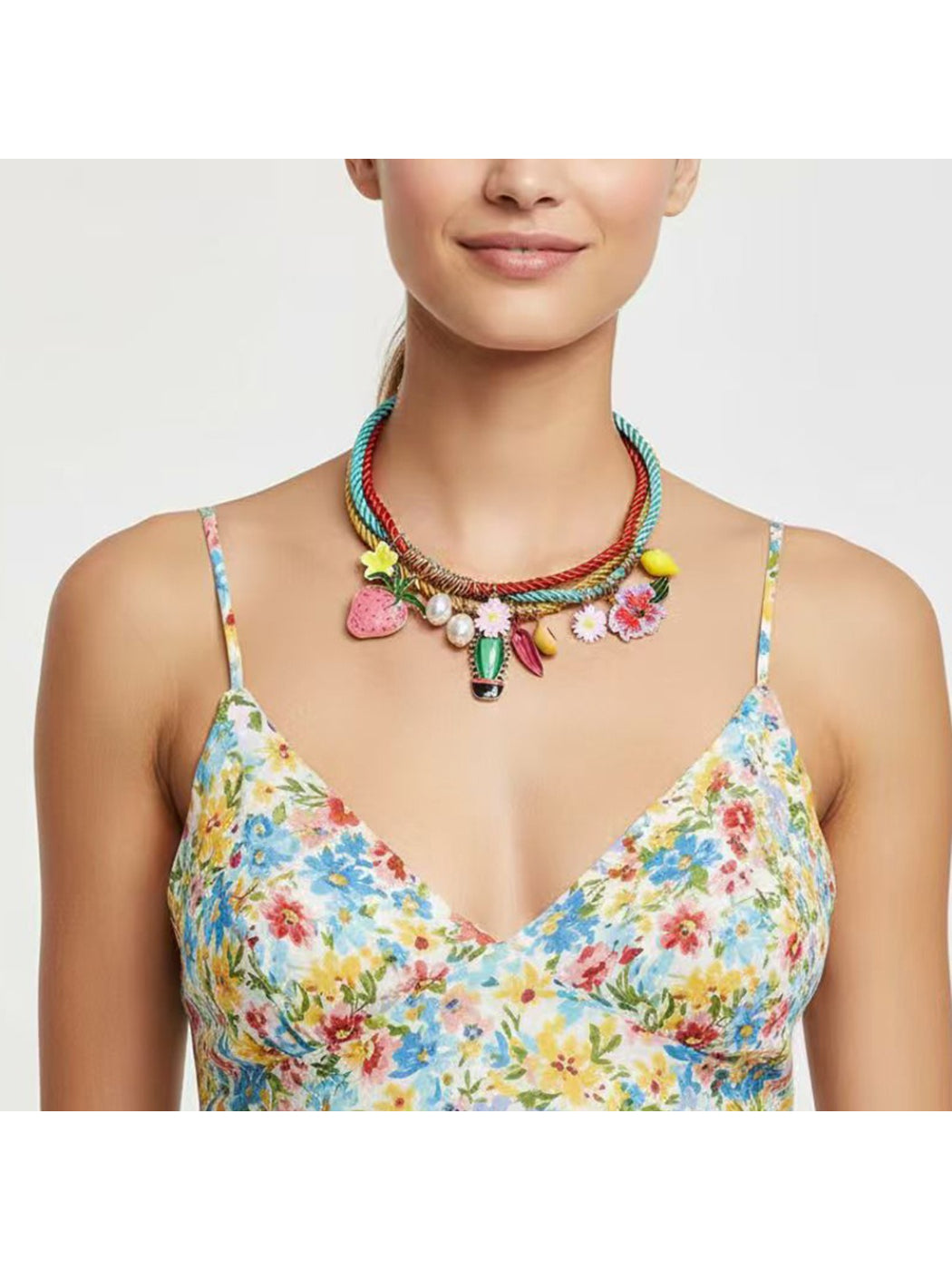 Neckit Summer Charm Necklace featuring fruit and floral details on a delicate chain