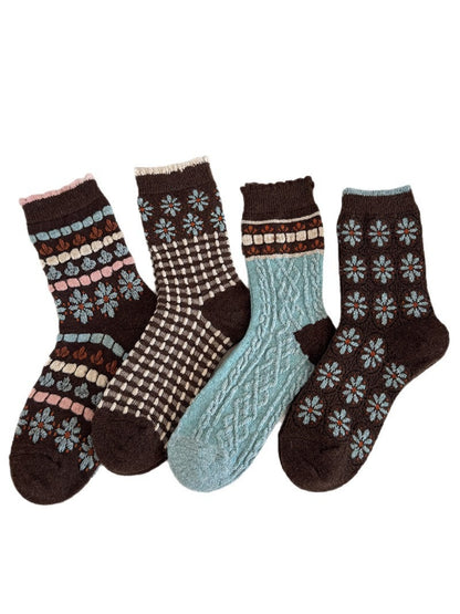 Rufia - Chocolate Stitch Pattern Crew Socks