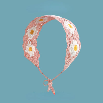 Haila crochet flower hairband styled with casual summer outfit