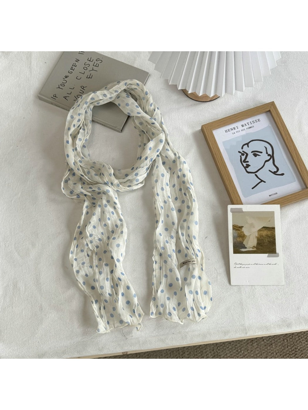 Scarvii - Polka Dot Pleated Long Narrow Scarf