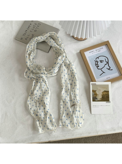 Scarvii - Polka Dot Pleated Long Narrow Scarf
