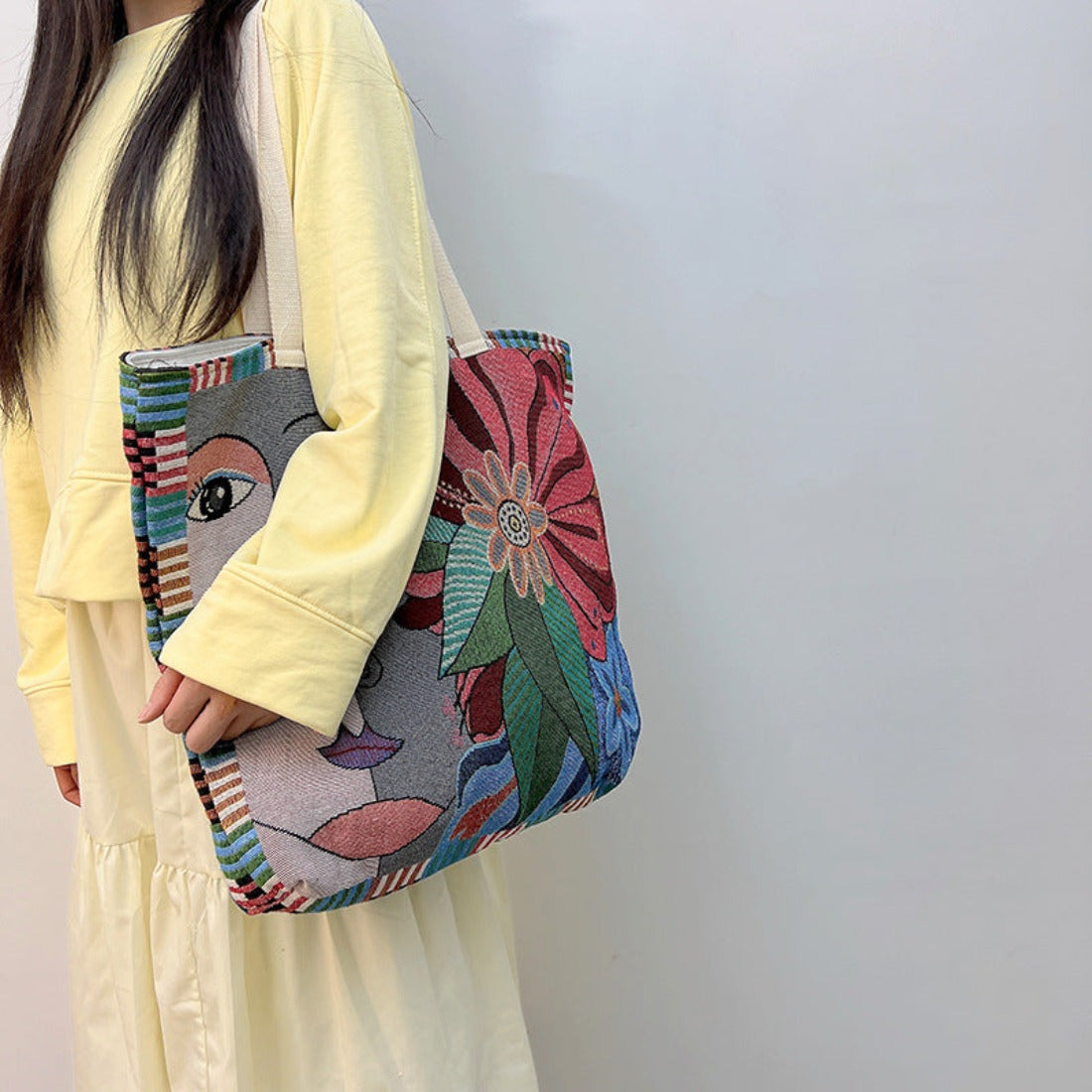 Cosbai - Large Capacity Embroidered Tote Bag