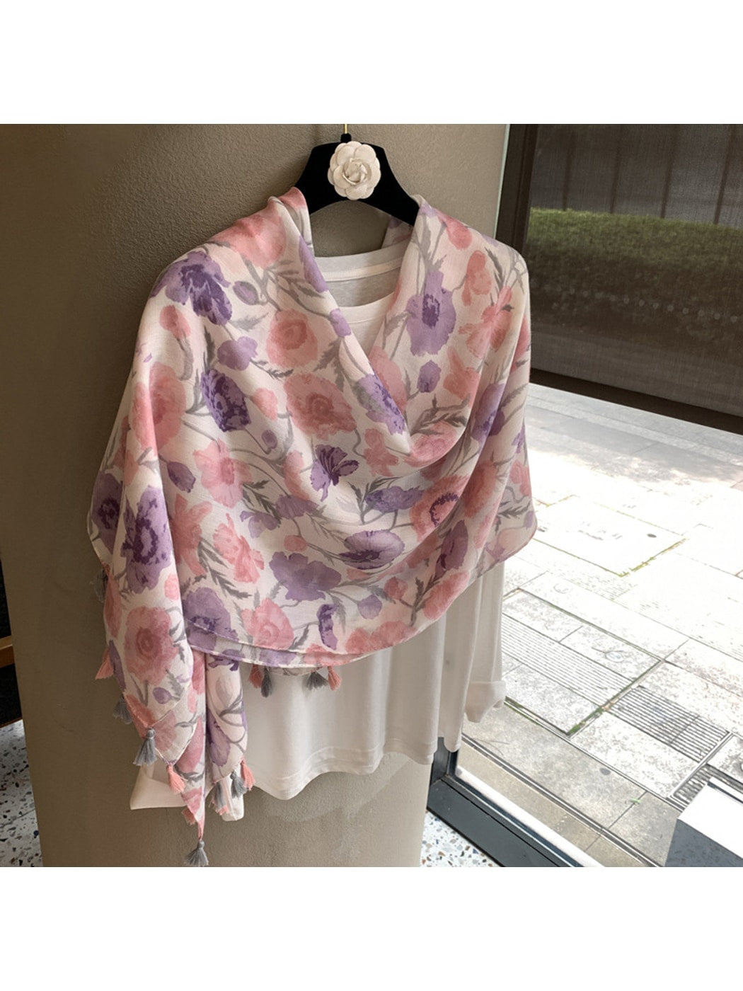Scarvii - Romantic Blossom Print Shawl Scarf