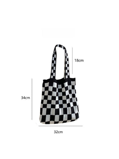 Cosbai – Knitted Checkered Tote Bag