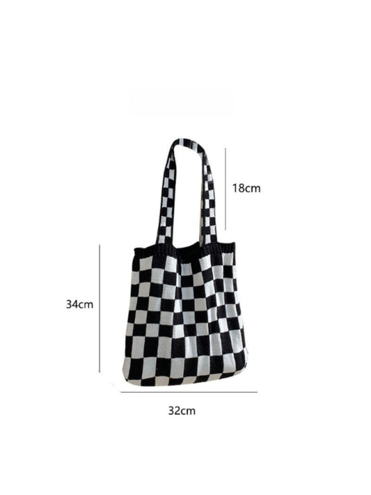 Cosbai – Knitted Checkered Tote Bag