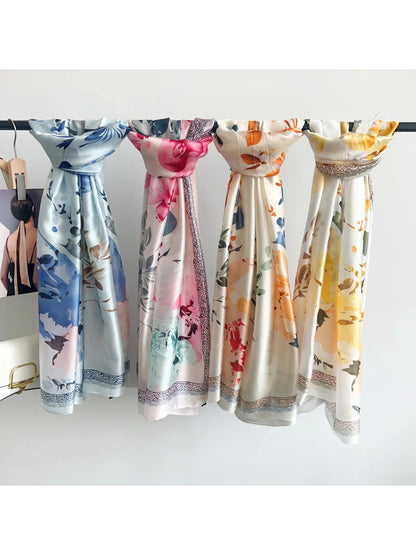 Scarvii Pink Floral Long Scarf Wrap