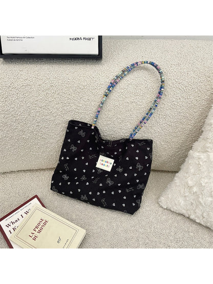 Cosbai - Beaded Strap Corduroy Tote