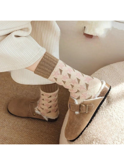 Rufia - Cozy Speckled Diamond Knit Crew Socks