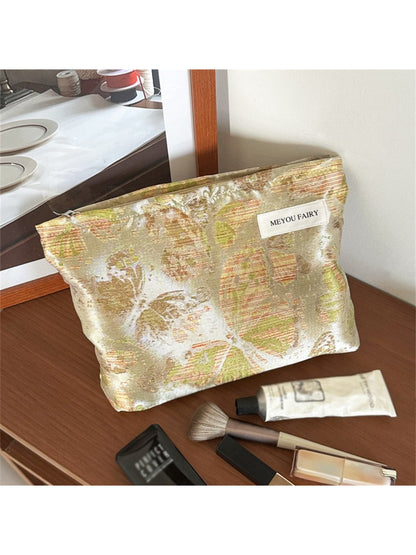 Cosbai floral makeup bag open showing spacious interior