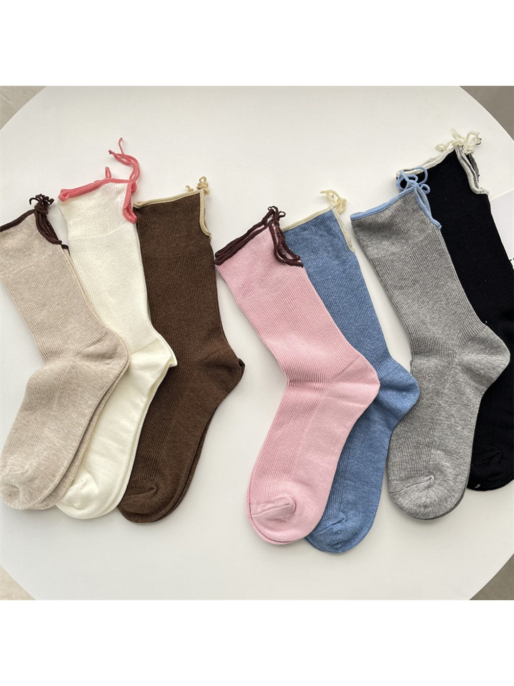 Rufia - Pastel Solid Ribbed Fashion Crew Socks
