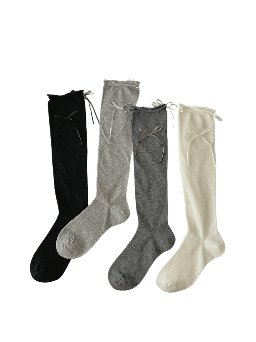 Rufia - Solid Style Bow Detail Mid Calf Socks
