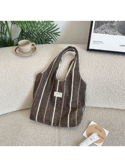 Cosbai vintage stripe slouchy tote bag with multicolor horizontal stripes on a white background