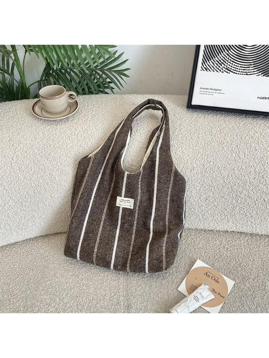 Cosbai vintage stripe slouchy tote bag with multicolor horizontal stripes on a white background