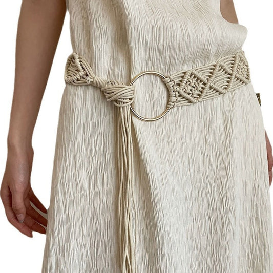 Beco - Beige Boho Braided Belt – Chic & Adjustable