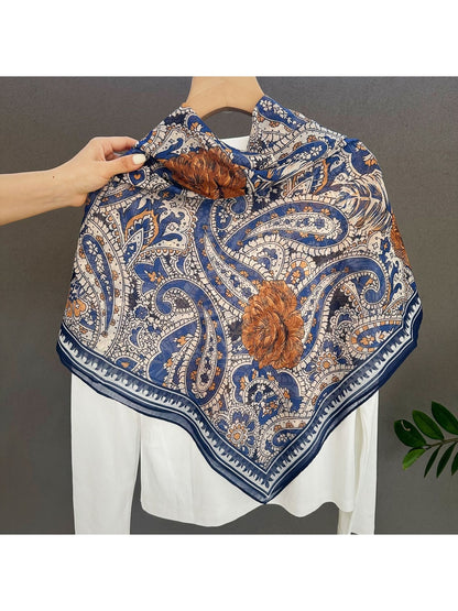 Scarvii - Paisley Floral Printed Fashion Square Scarf