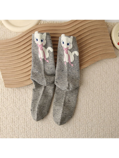Rufia - Playful Cat Pattern Casual Crew Socks