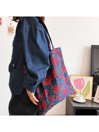 Cosbai Vintage Bloom Everyday Tote Bag with floral pattern on beige fabric