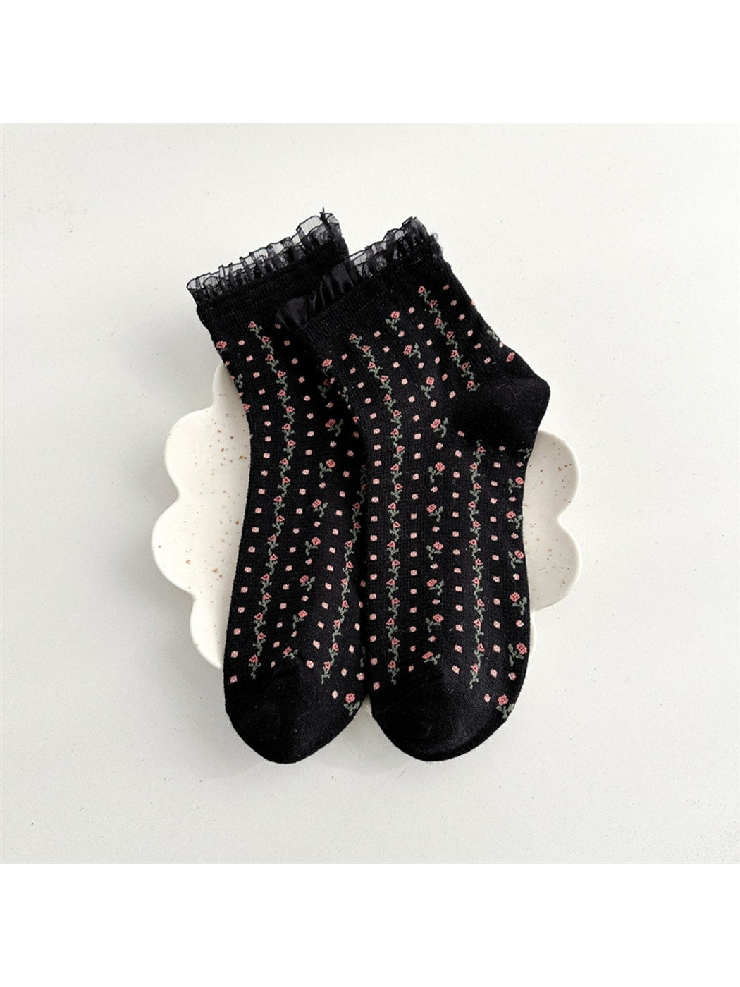 Rufia - Ruffle Floral Casual Ankle Socks