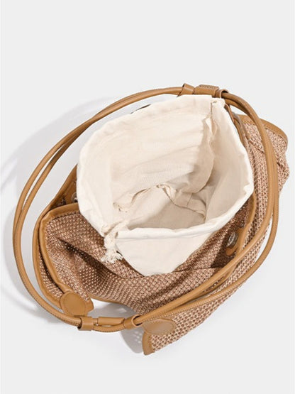 Cosbai - Boho Brown Woven Large Capacity Single-shoulder Bag