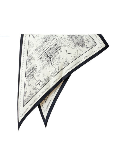 Scarvii - Elegant Outline Print Fashion Triangle Bandana