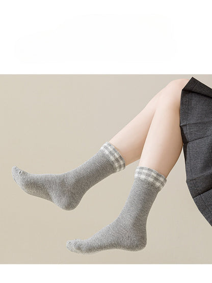 Rufia - Soft Ribbed Check Cuff Socks