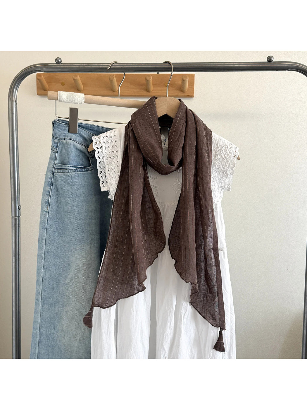 Scarvii - Stripe Tassel Lightweight Scarf