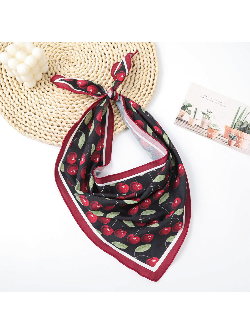 Scarvii Sweet Cherry Print Hair Wrap Scarf