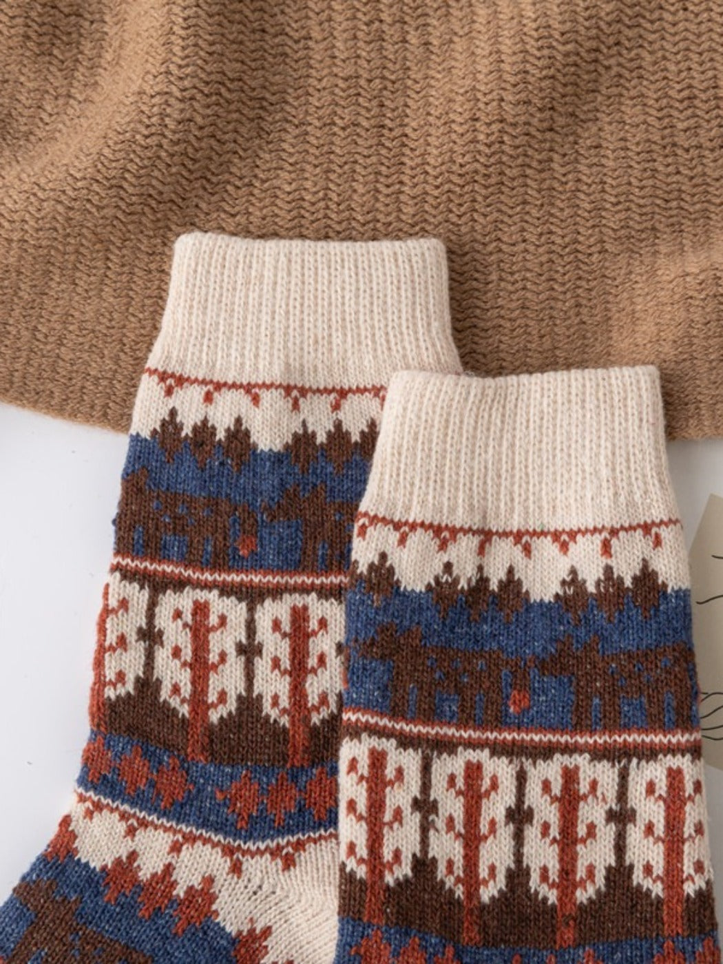 Rufia - Vintage Animal Print Mid-Calf Winter Socks - 5 Pairs/Pack
