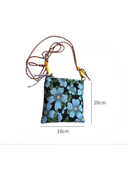 Cosbai - Floral Woven Crossbody Pouch