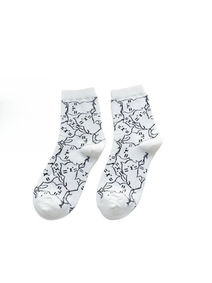 Rufia - Cat Motif Ribbed-Cuff Crew Socks
