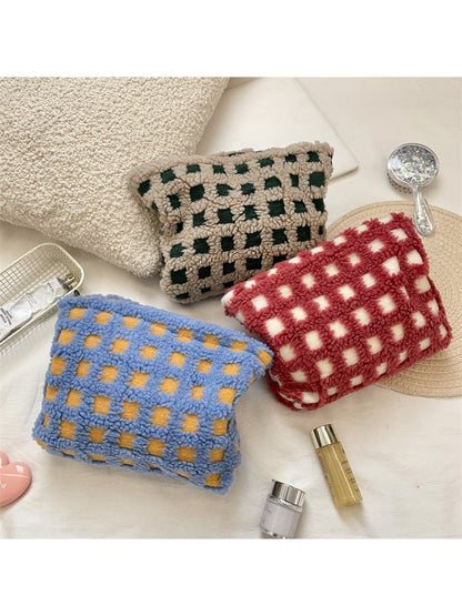 Cosbai - Plush Grid Makeup Bag