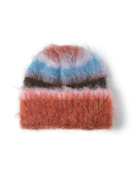 Haila - Fuzzy Multicolor Striped Cuffed Beanie