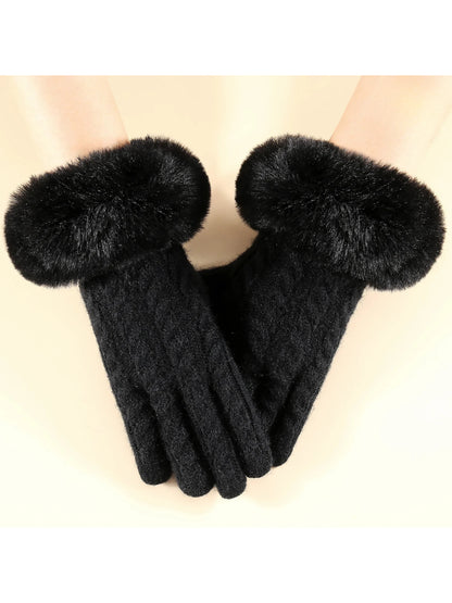 Gloving - Cable Knit Fuzzy-Cuff Gloves