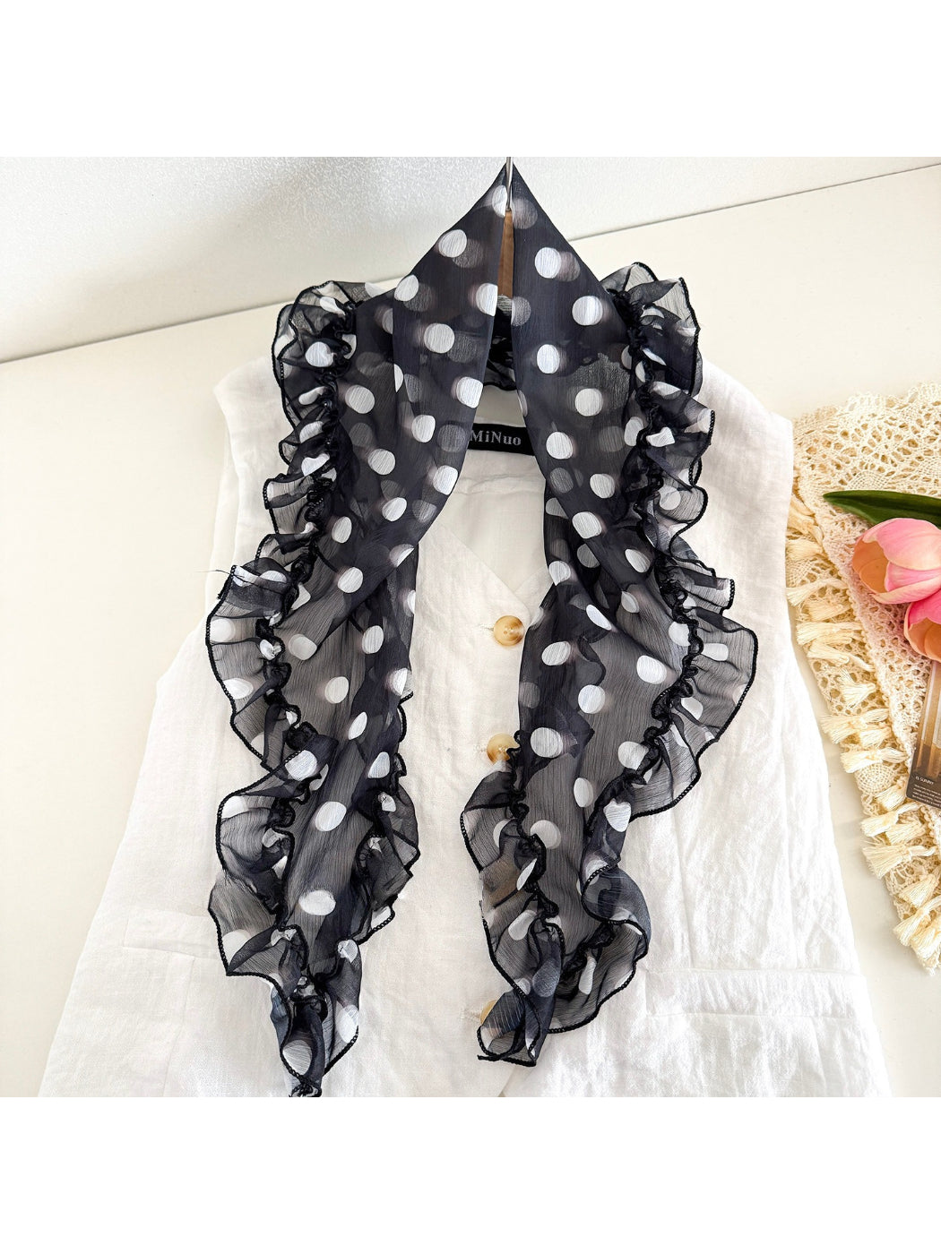 Scarvii - Polka Dot Ruffle Edge Scarf